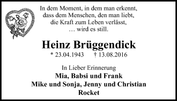 Traueranzeige von Heinz Brüggendick von Wochen-Anzeiger Oberhausen