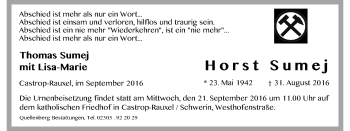 Traueranzeige von Horst Sumej von Stadtanz.Castrop-Rauxel