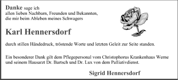 Traueranzeige von Karl Hennersdorf von Lüner Anzeiger