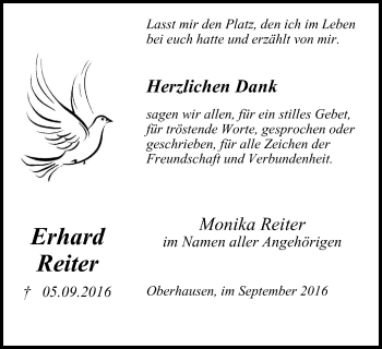 Traueranzeige von Erhard Reiter von Wochen-Anzeiger Oberhausen