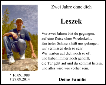 Traueranzeige von Leszek Mathia von Stadtspiegel Menden + Froendenberg