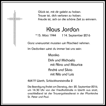 Traueranzeige von Klaus Jordan von Stadtanzeiger Emmerich/Rees/Isselburg