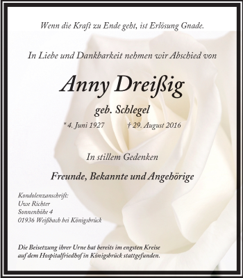 Traueranzeige von Anny Dreißig von Mülheimer Woche