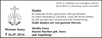 Traueranzeige von Werner Sowa von Stadtanz.Castrop-Rauxel