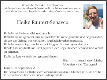 Traueranzeige von Heike Rautert-Senavcu von Lüner Anzeiger