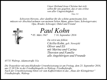 Traueranzeige von Paul Kohn von Lüner Anzeiger