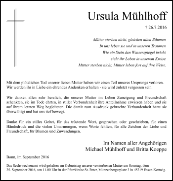 Traueranzeige von Ursula Mühlhoff von Kettwig Kurier