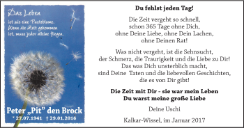 Traueranzeige von Peter den Brock von Klever Wochenblatt