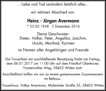 Traueranzeige von Heinz-Jürgen Avermann von Witten aktuell