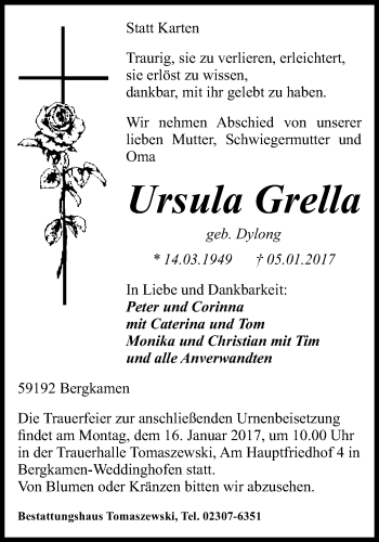 Traueranzeige von Ursula Grella von Stadtspiegel Kamen + Unna