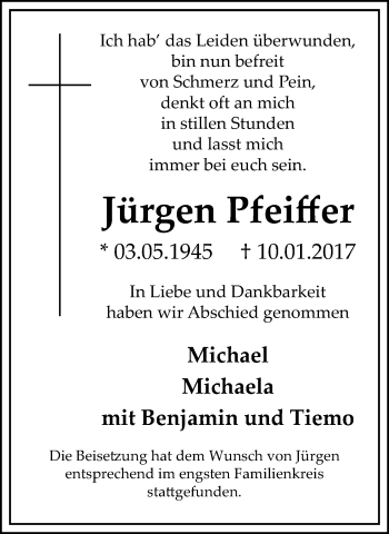 Traueranzeige von Jürgen Pfeiffer von Stadtanz.Castrop-Rauxel