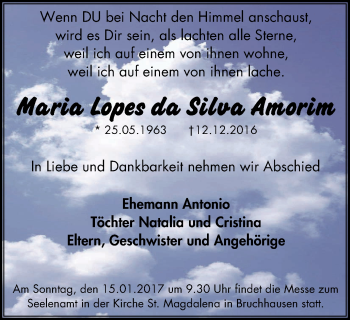Traueranzeige von Maria Lopes da Silva Amorim von Kombi WA Arnsberg + Sundern