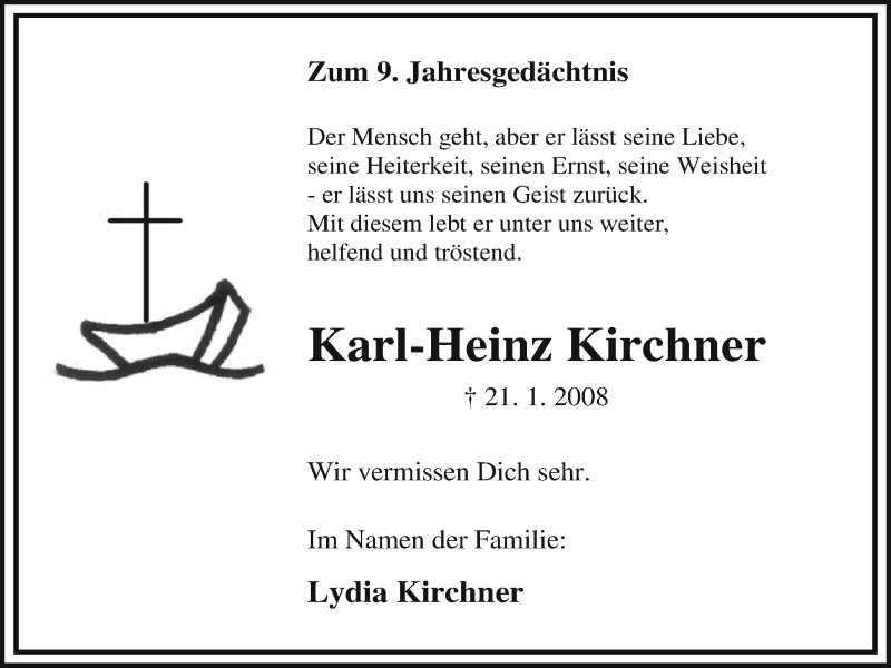  Traueranzeige für Karl-Heinz Kirchner vom 21.01.2017 aus Stadtspiegel Bochum