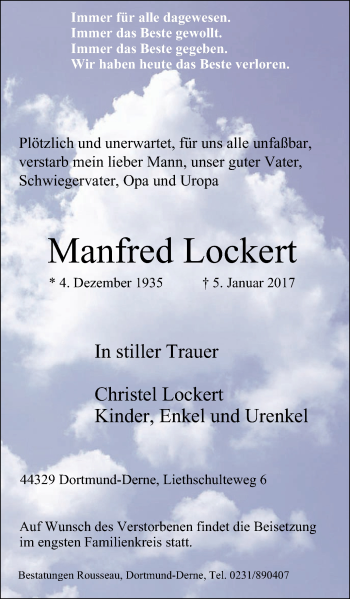 Traueranzeige von Manfred Lockert von Lüner Anzeiger