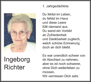 Traueranzeige von Ingeborg Richter von Ruhr Kurier
