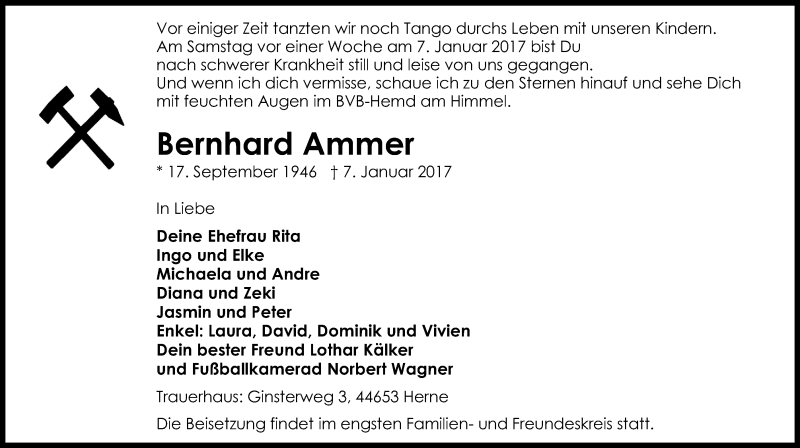  Traueranzeige für Bernhard Ammer vom 14.01.2017 aus Wochenblatt Herne/Wanne-Eickel