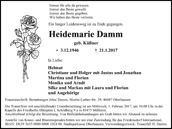 Traueranzeige von Heidemarie Damm von Wochen-Anzeiger Oberhausen