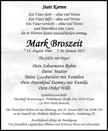 Traueranzeige von Mark Broszeit von Mülheimer Woche