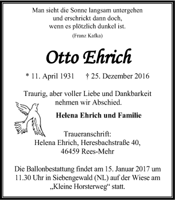 Traueranzeige von Otto Ehrich von Klever Wochenblatt