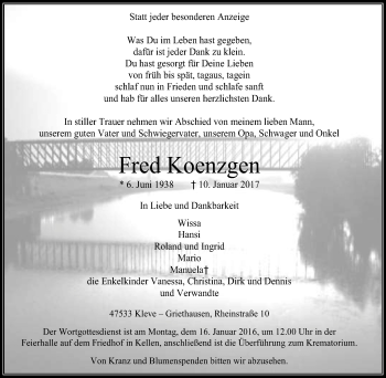 Traueranzeige von Fred Koenzgen von Klever Wochenblatt