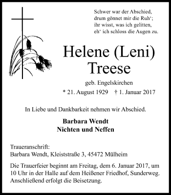 Traueranzeige von Helene Treese von Mülheimer Woche