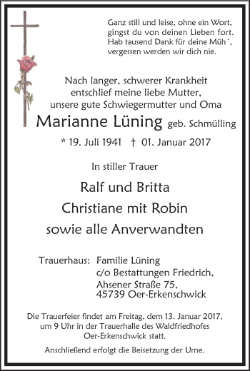 Traueranzeige von Marianne Lüning von Stadtanz.Castrop-Rauxel