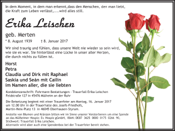 Traueranzeige von Erika Leischen von Mülheimer Woche