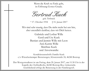 Traueranzeige von Ann-Katrin Wille von Stadtspiegel Bottrop