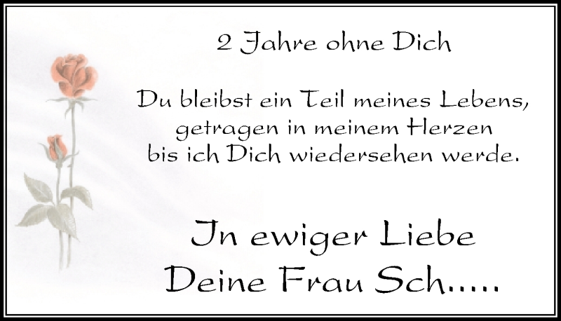  Traueranzeige für 2 Jahre ohne dich  vom 14.10.2017 aus Stadtspiegel Bochum