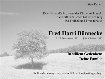 Traueranzeige von Fred Harri Bünnecke von Lüner Anzeiger
