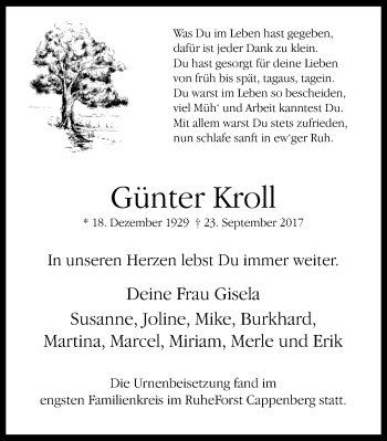 Traueranzeige von Günter Kroll von Lüner Anzeiger