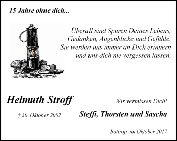 Traueranzeige von Helmuth Stroff von Stadtspiegel Bottrop