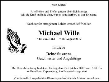 Traueranzeige von Michael Wille von Lüner Anzeiger