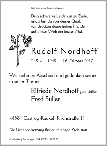 Traueranzeige von Rudolf Nordhoff von Stadtanz.Castrop-Rauxel