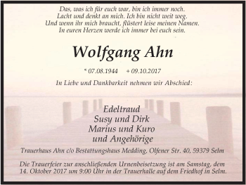 Traueranzeige von Wolfgang Ahn von Lüner Anzeiger