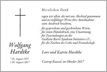 Traueranzeige von Wolfgang Hardtke von Stadtanz.Castrop-Rauxel