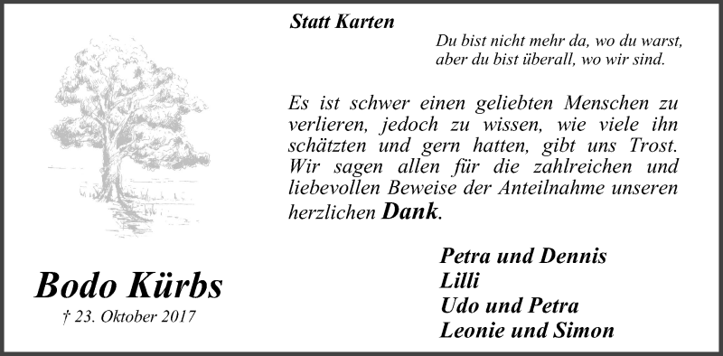  Traueranzeige für Bodo Kürbs vom 18.11.2017 aus Lüner Anzeiger