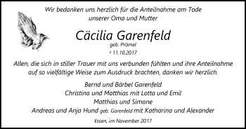 Traueranzeige von Cäcilia Garenfeld von Kettwig Kurier
