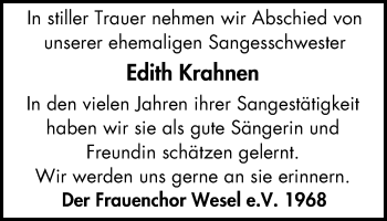 Traueranzeige von Edith Krahnen von Der Weseler + Der Xantener