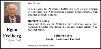 Traueranzeige von Egon Freiberg von Lüner Anzeiger