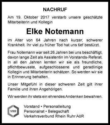 Traueranzeige von Elke Notemann von Mülheimer Woche