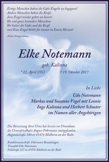 Traueranzeige von Elke Notemann von Mülheimer Woche