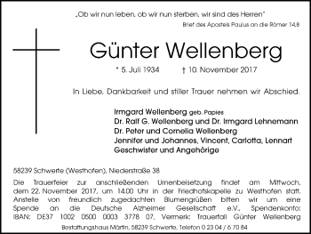 Traueranzeige von Günter Wellenberg von Lüner Anzeiger