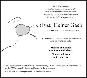 Traueranzeige von Heiner Gaeb von Stadtanzeiger Emmerich/Rees/Isselburg