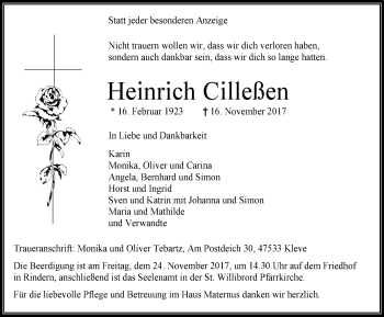Traueranzeige von Heinrich Cilleßen von Klever Wochenblatt