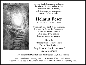 Traueranzeige von Helmut Feser von Gocher Wochenblatt