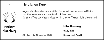 Traueranzeige von Herbert Klaenburg von Stadtspiegel Gladbeck