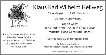 Traueranzeige von Klaus Karl Wilhelm Hellweg von Stadtanz.Castrop-Rauxel