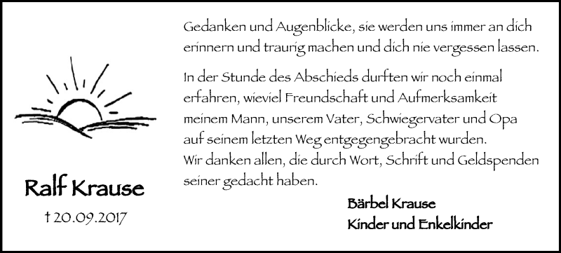  Traueranzeige für Ralf Krause vom 04.11.2017 aus Stadtanz.Castrop-Rauxel