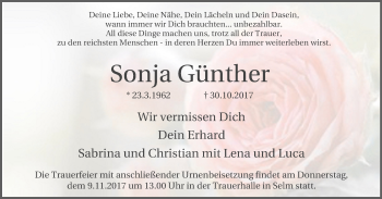 Traueranzeige von Sonja Günther von Lüner Anzeiger